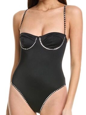 MILLY Women's Embellished Underwire One-Piece Swimsuit Black P NWT